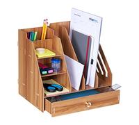 Relaxdays Desk Organiser, Office Supplies and Documents, Different Size Compartments, DIY, MDF, 29.5x33x24 cm, Brown