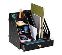 Relaxdays Desk Organiser, Office Supplies and Documents, Different Size Compartments, DIY, MDF, 29.5x33x24 cm, Black