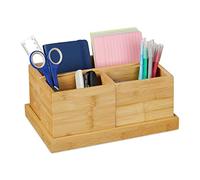Relaxdays, Set of 4, Pen Holder, Tray, Desk Organiser for Office Utensils, Bamboo, Natural, 11.5 x 27 x 18 cm