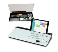 Relaxdays Desk Organiser with Whiteboard, 5 Compartments, Plastic, Glass, HWD: 5.5x40x18 cm, Office Organizer, Black