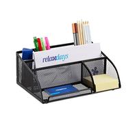 Relaxdays Desk Organizer, 5 Compartments, Compact Letter Rack, Metal, Drawer, Memo Box, Pen Holder, Black