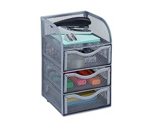Relaxdays Desk Organizer Mesh Storage Box, File Sorter, Metal, Silver, Standard
