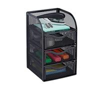 Relaxdays Desk Organizer, Metal Mesh Storage Box, File Sorter, HWD 21 x 12.5 x 13 cm, Black