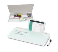 Relaxdays Desk Organizer with Whiteboard, 5 Compartments, Plastic & Glass, 40 x 18 x 5.5 cm, Office Organizer, White
