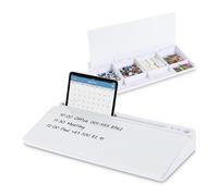 Relaxdays Desk Organizer with Whiteboard, 8 Compartments, Plastic and Glass, 40x18x5.5 cm, White Office Storage