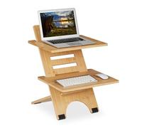 Relaxdays Desktop, Keyboard Shelf, Stand-Sit Table, Adjustable Height, Wooden, 2 Shelves, Attachment, Bamboo, Natural
