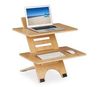 Height-adjustable tabletop Bamboo Workstation Portable Desktop Shelf 2 Shelves