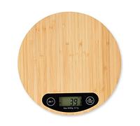 Relaxdays Digital Kitchen Scales, Bamboo, LCD Display, Tare Function, 5 kg, Round Digital Scale, Diameter 20 cm, Natural