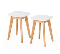 Relaxdays Kitchen Stools, Set of 2, Bamboo, MDF, Dining Room, Hallway & Bathroom, HWD: 45.5x33x33 cm, Natural/White
