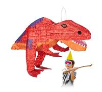 Relaxdays Dinosaur Pinata, Hanging, For Boys & Girls, Fillable, Paper, T-Rex, Red