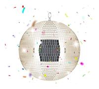 Relaxdays Disco Ball, Ø 30 cm, Decorative Mirror Ball for Hanging with Metal Eyelet, Champagne