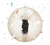 Relaxdays Disco Ball, Hanging Mirror Ball with Metal Hook, Party Decoration, Ø 25 cm, Champagne