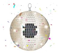 Relaxdays Disco Ball, Hanging Mirror Ball with Metal Loop, 20 cm Diameter, Party Decor in Champagne