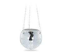 Relaxdays Disco Ball Planter, Hanging Pot, Glass, H x D: 13 x 15 cm, Flower Basket for Hanging Plants, Silver