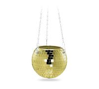 Relaxdays Disco Ball Planter, Pot, Glass, H x D: 13 x 15 cm, Flower Hanging Basket, Gold, Iron, 13 x 15 x 15 cm