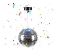 Relaxdays Disco Ball, Rotating, Ø 20 cm, Mirror Ball with Motor & LED Effects, Battery Powered, Party, Silver