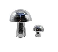 Relaxdays Disco Mushroom 2-Piece Set, mirror glass decorative mushrooms, glitter party décor, silver finish