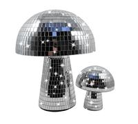 Relaxdays Disco Mushroom 2-Piece Set, silver finish | mirror glass decorative mushrooms, glitter party décor