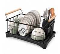 Relaxdays Dish Drainer, Cutlery Basket & Drainage Tray, Black | Kitchen dish rack, plastic draining rack, metal