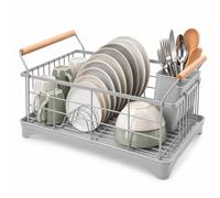 Relaxdays Dish Drainer, Cutlery Basket & Drainage Tray, Grey | Kitchen dish rack, plastic draining rack, metal