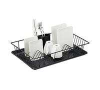Relaxdays Dish Drainer, Drying Rack with Cutlery Holder & Drip Tray, Metal & Plastic, HWD 15.5 x 45 x 35 cm, Black, Iron