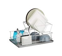 Relaxdays Dish Drainer, With Cutlery Basket, Drip Tray, Dish Rack, Stainless Steel, Robust, HxWxD: ca 23.5 x 48 x 32 cm, Silver