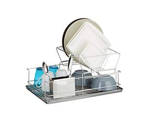 Relaxdays Dish Drainer, With Cutlery Basket, Drip Tray, Dish Rack, Stainless Steel, Robust, HxWxD: ca 23.5 x 48 x 32 cm, Silver