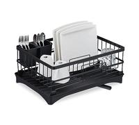 Relaxdays Dish Drainer, with Drainage, Drying Rack for Plates, Bowls, Cups, HWD: 18 x 42 x 30 cm, Crockery Holder, Black