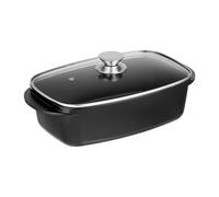 Relaxdays Dish with Glass Lid, 5 Litre Capacity, Coated Universal Roaster, Aluminium, Electric & Gas Hob, Black, 16 x 39.5 x 22 cm