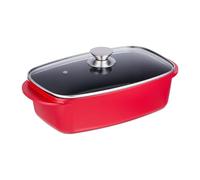 Relaxdays Dish with Glass Lid, 5 Litre Capacity, Coated Universal Roaster, Aluminium, Electric & Gas Hob, Red, 16 x 39.5 x 22 cm