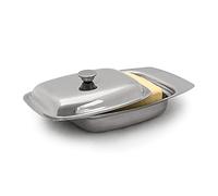Relaxdays Dish With Handle Knob 6 x 19.5 x 13 cm Preserver Made Out Of Polished Metal For 250 g Butter Sticks, Or Serving Plate For Cheese, Silver, Stainless steel