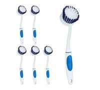 Relaxdays Dishwashing Brush, 6x Set, Medium-hard Bristles, Rubber Handle, Plastic, Kitchen Scrubber, Hang Up, White/Blue