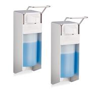 Relaxdays Disinfectant Dispenser, Set of 2, 500 ml, Liquid Soap Container, Wall-Mounted, Toilet, Office, Silver/White, Aluminium, 28 x 8 x 15 cm