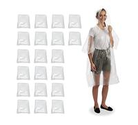 Relaxdays Disposable Rain Poncho, Set of 20, Raincoat with Hood, Unisex, Transparent, 120 x 120 cm