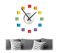 Relaxdays DIY Wall Clock, Adhesive Square Stickers, Matt Colours, Size Variable, Modern 3D Look, max. Ø 110 cm, Rainbow, Foam