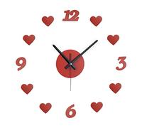 Relaxdays DIY Wall Clock, Heart Design, Stick Up, With Numbers, Bedroom, Battery, Romantic Decor, Diameter 50-100cm, Red