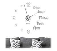 Relaxdays DIY Wall Clock, with Numbers & Words, Adhesive Stickers, Size Variable, Modern 3D Look, max. Ø 110 cm, Silver, Foam