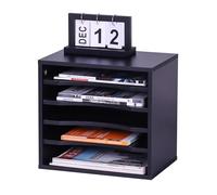 Relaxdays document holder, 5 compartments, office organiser HWD: 33 x 35.5 x 25 cm, modern, black, Fibreboard