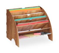 Relaxdays Document Tray, 6 Compartments, DIN A4, HxWxD: 27 x 34 x 27 cm, School, Office Organiser, MDF, Brown, Fibreboard
