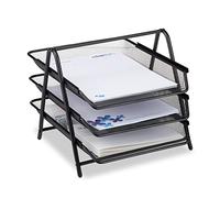 Relaxdays Document Holder, Metal Black, 35.5 x 29.5 x 27 cm | Mesh design desk tray for A4 documents
