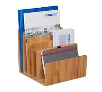 Relaxdays Document Organiser, 5 Compartments, Letters and Documents, H x W x D: 23 x 24.5 x 25 cm, Bamboo, Natural