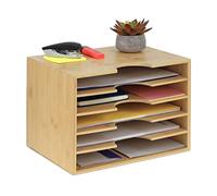 Relaxdays Document Organiser, A4 Size, 8 Compartments, Office, H x W x D: 23.5 x 32.5 x 24 cm, Bamboo, Natural