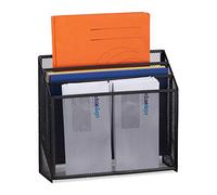 Relaxdays Document Organiser, Standing Letter Holder with 3 Compartments, Desk, Metal, 29.5x32x9 cm, Black, Steel, 29.5 x 32 x 9 cm