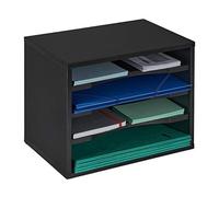 Relaxdays Document Tray, 4 Compartments, Desk Organiser H x W x D 28 x 35.5 x 25 cm, Black