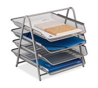 Relaxdays Document Tray, 4 Compartments, Filing System, Mesh, Letter Tray A4, HxWxD: 32.5 x 30 x 35.5 cm, Metal, Silver