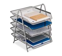 Relaxdays Document, 5 Compartments, Filing System, Mesh, Letter Tray A4, HxWxD: 37.5 x 30 x 35.5 cm, Metal, Silver, Steel