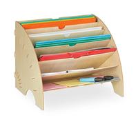 Relaxdays Document Tray, 6 Compartments, DIN A4, HxWxD: 27 x 34 x 27 cm, School, Office Organiser, MDF, Beige, Fibreboard