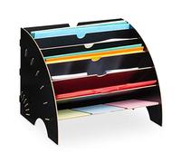 Relaxdays Document Tray, 6 Compartments, DIN A4, HxWxD: 27 x 34 x 27 cm, School, Office Organiser, MDF, Black, Fibreboard