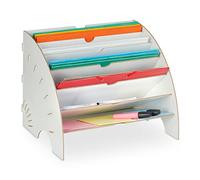 Relaxdays Document Tray, 6 Compartments, DIN A4, HxWxD: 27 x 34 x 27 cm, School, Office Organiser, MDF, White, Fibreboard
