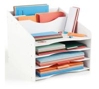Relaxdays document tray, A4, 6 compartments, office/home, white